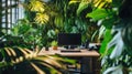 Office greenery showcasing lush tropical plants in a modern workspace creating a botanical environment Royalty Free Stock Photo