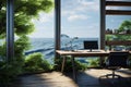 Office growing garden sea waves. Generate Ai Royalty Free Stock Photo