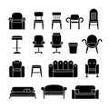 Office hair, armchair, lounge, comfortable sofa, couch furniture vector icons