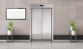 Office hallway with elevator and TV screen Royalty Free Stock Photo