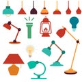 Table Lamp, Floor Light, Spotlight, light vector set Royalty Free Stock Photo