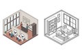 Office and Home Workspace Isometric Illustration Ã¢â¬\' Working at Office Desk and Remote Work Scene Royalty Free Stock Photo