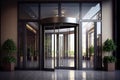 office or hotel entrance with automatic sliding doors, for convenience and ease of access