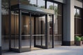 office or hotel entrance with automatic sliding doors, for convenience and ease of access