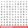 100 office icons set, outline style Royalty Free Stock Photo