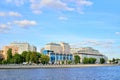 The office of the insurance company Rosgosstrakh on the Ushakovskaya embankment of the Bolshaya Nevka river in the summer