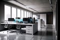 office interior in high-tech verse with separate workplaces and empty area next to it