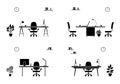 Office interior icon set. Black and white conference room silhouette.