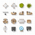 Office Interior Icons Top View Royalty Free Stock Photo