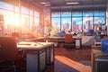 Office interior morning anime visual novel game. Generate Ai