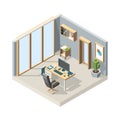 Office isometric. Business interior with furniture chair desk computer 3d vector low poly illustrations Royalty Free Stock Photo