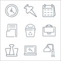 office items line icons. linear set. quality vector line set such as desk lamp, laptop, paper clip, suitcase, trash bin, folder, Royalty Free Stock Photo