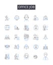 Office job line icons collection. Automated, Integrated, Smart, Connected, Autonomous, Responsive, Proactive vector and
