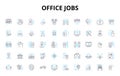 Office jobs linear icons set. Administrative, Accounting, Communications, Customer support, Data entry, Emailing