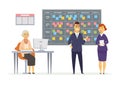 Office Kanban planning system - modern vector business cartoon characters illustration