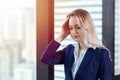 Office lady headache from hard working day Royalty Free Stock Photo