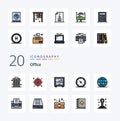 20 Office Line Filled Color icon Pack like printer office work global office Royalty Free Stock Photo