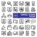 Office line icon set, workspace symbols collection, vector sketches, logo illustrations, work signs linear pictograms