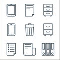 office line icons. linear set. quality vector line set such as book, file, paper, drawer, delete, device, chest of drawers, file