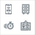 office line icons. linear set. quality vector line set such as corkboard, stopwatch, cabinet