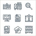 office line icons. linear set. quality vector line set such as locker, upload, document, diploma, attach, email, search, fax