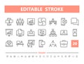 Office 20 line icons. Vector illustration in line style. Editable Stroke, 64x64, 256x256, Pixel Perfect. Royalty Free Stock Photo