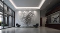 An office lobby with a large modern sculpture dynamic lig created with generative AI