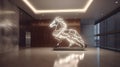 An office lobby with a large modern sculpture dynamic lig one created with generative AI