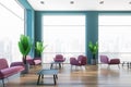 Office lounge with pink sofas and big windows Royalty Free Stock Photo