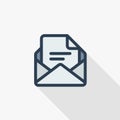 Office mail, open envelope, email thin line flat icon. Linear vector symbol colorful long shadow design.