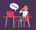 Office male clerk afraid of computer failure, hardware, software error Royalty Free Stock Photo