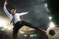 Office man as a soccer or football player at the stadium Royalty Free Stock Photo