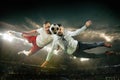 Office man as a soccer or football player at the stadium Royalty Free Stock Photo