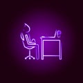 Office man pause work line icon in neon style. Element of office life illustration. Signs and symbols collection icon for websites Royalty Free Stock Photo