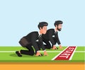 Office man in starting line ready to sprint running. business competition rivalry concept in cartoon illustration vector Royalty Free Stock Photo