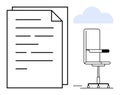 Office Chair and Documents with Cloud Element Work, Organization, and Cloud Technology Royalty Free Stock Photo