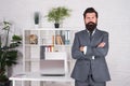 office manager in formal fuit. serious and mature boss at workplace. everything in order and fits perfect. business life Royalty Free Stock Photo