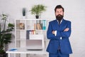 Office manager in formal fuit. serious and mature boss at workplace. everything in order and fits perfect. business life Royalty Free Stock Photo