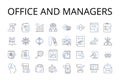 Office and managers line icons collection. CEO and executives, Business and commerce, Work and labor, Paperwork and