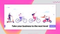 Office Managers Race Challenge, Leadership Landing Page Template. Business People Characters Ride Eco Transport