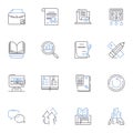 Office materials line icons collection. Statiry, Folders, Pens, Pencils, Erasers, Highlighters, Notepads vector and Royalty Free Stock Photo