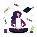 Office meditation. Concentration at workspace vector illustration