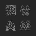 Office members interaction chalk white icons set on dark background Royalty Free Stock Photo