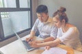 Office man and woman working together on laptop Royalty Free Stock Photo