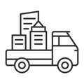 Office moving icon in line design. office, truck, boxes, moving, relocation, logistics on white background vector. office moving Royalty Free Stock Photo