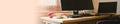 Office moving to flat. Place of work with IT equipment and online communications at home. Remote working concept, panoramic. Royalty Free Stock Photo