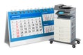 Office multifunction printer MFP with desk calendar. 3D rendering Royalty Free Stock Photo