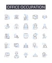 Office occupation line icons collection. Classroom learning, Business venture, Social gathering, Romantic rendezvous