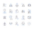 Office occupation outline icons collection. Clerk, Receptionist, Manager, Typist, Administrator, Accountant, Analyst