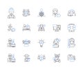 Office occupation outline icons collection. Clerk, Receptionist, Manager, Typist, Administrator, Accountant, Analyst